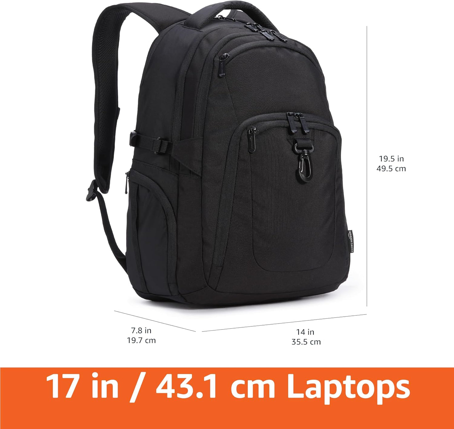 Travel Laptop Backpack with Multiple Pockets and Compartments for 17 in / 43.1 Cm Laptop, Water Resistant, Spacious with Padded Shoulder Straps, Black