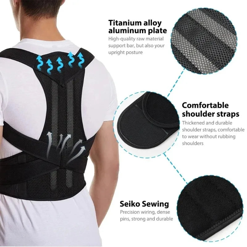 1 Reinforced Belt Lumbar Column Posture Corrector Vest Adjustable Back Support Strap Shoulder Spine Brace Neck Stretcher Trainer