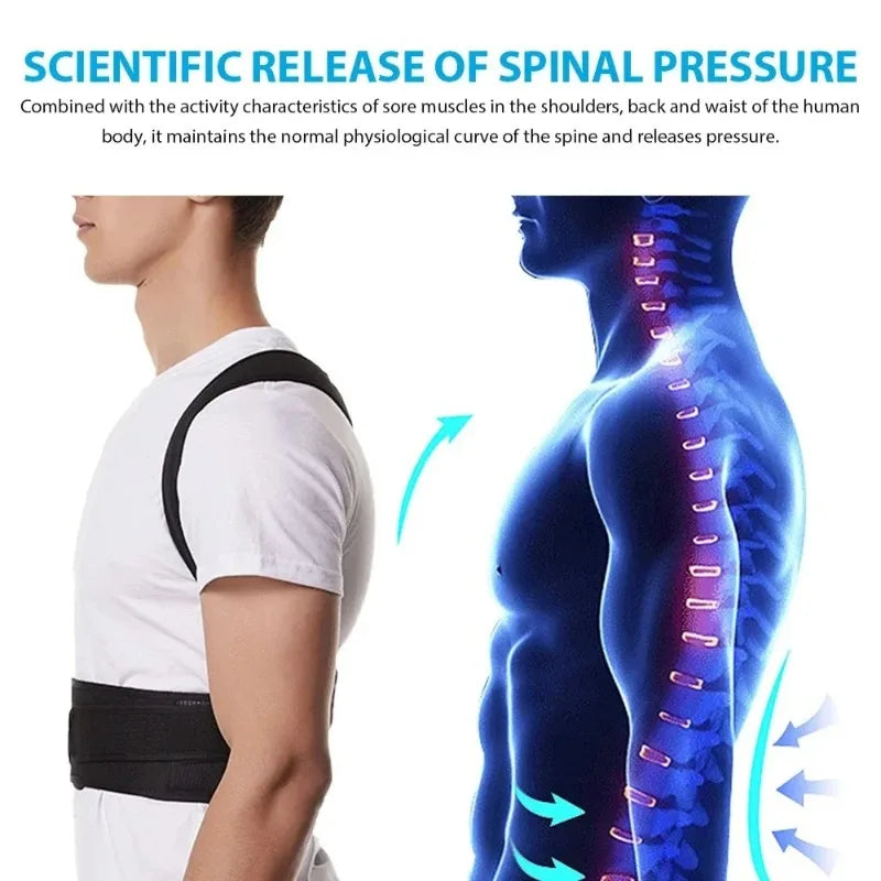 1 Reinforced Belt Lumbar Column Posture Corrector Vest Adjustable Back Support Strap Shoulder Spine Brace Neck Stretcher Trainer