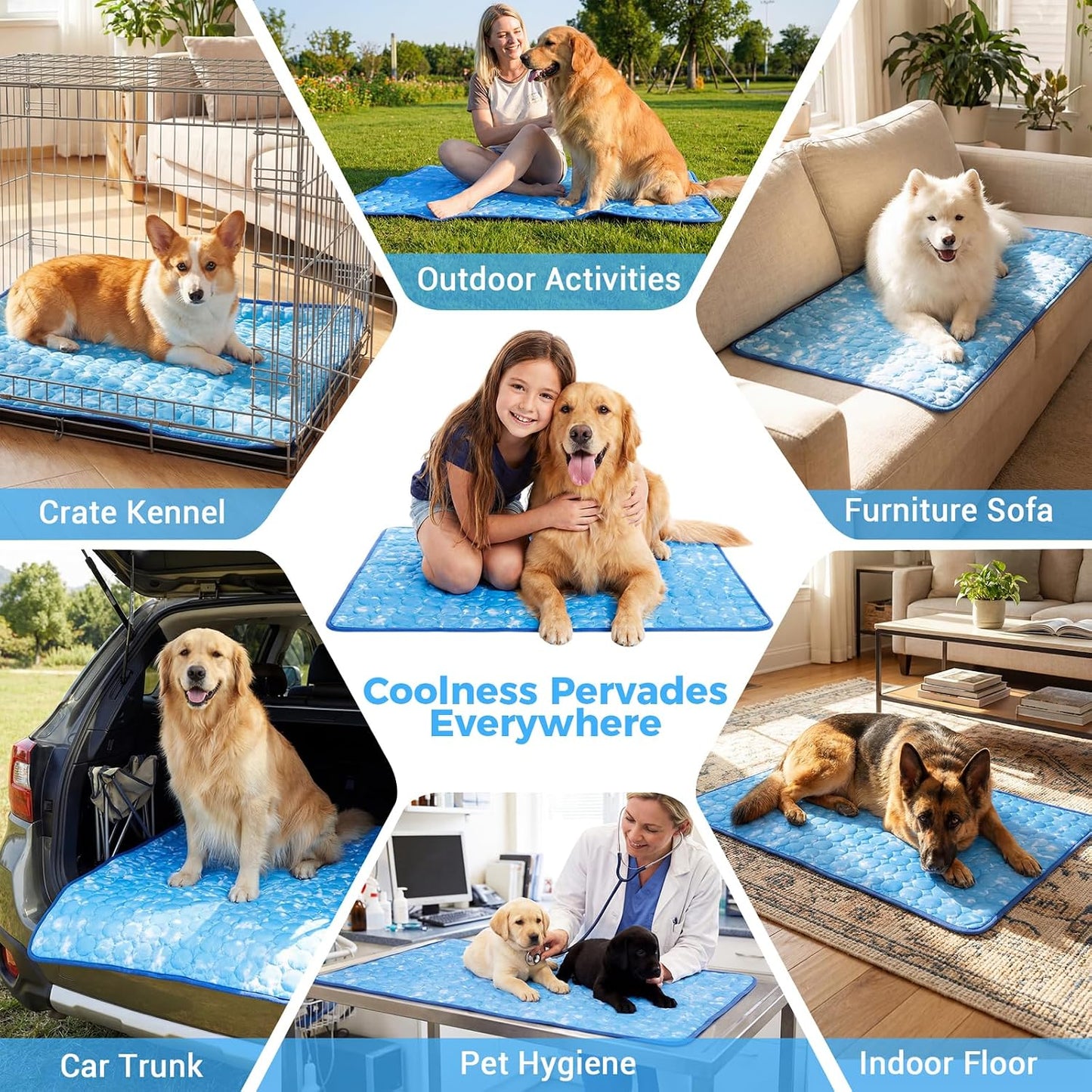 Dog Cooling Mat, Large Cooling Pad for Dogs Cats, Portable Self Cooling Dog Bed Cooling Blanket, 40" X 28" Washable Summer Pet Mat, Indoor Outdoor Green Pet Cooling Mat for Hot Summer
